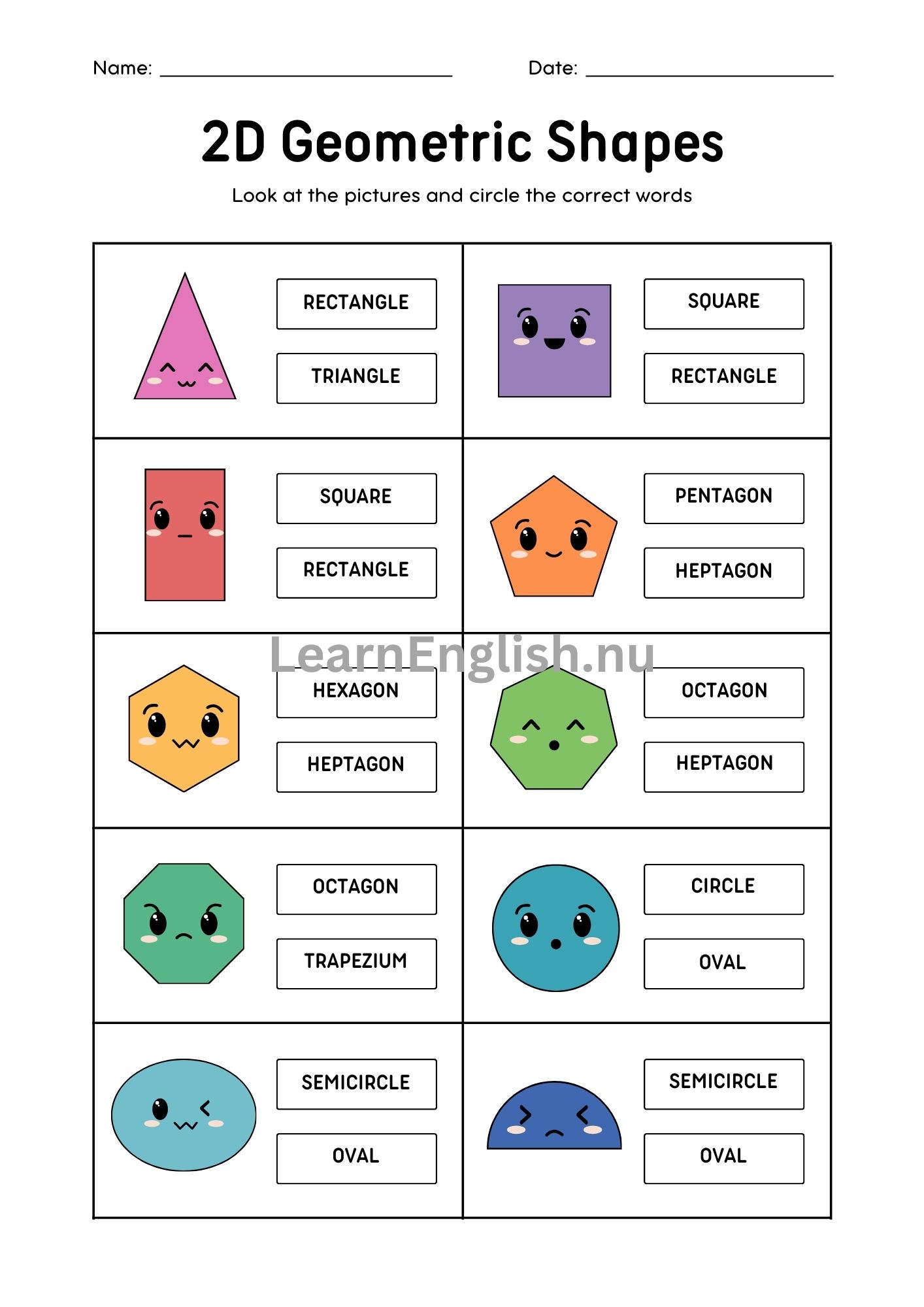 الاشكال الهندسية بالانجليزي بالصور والصوت